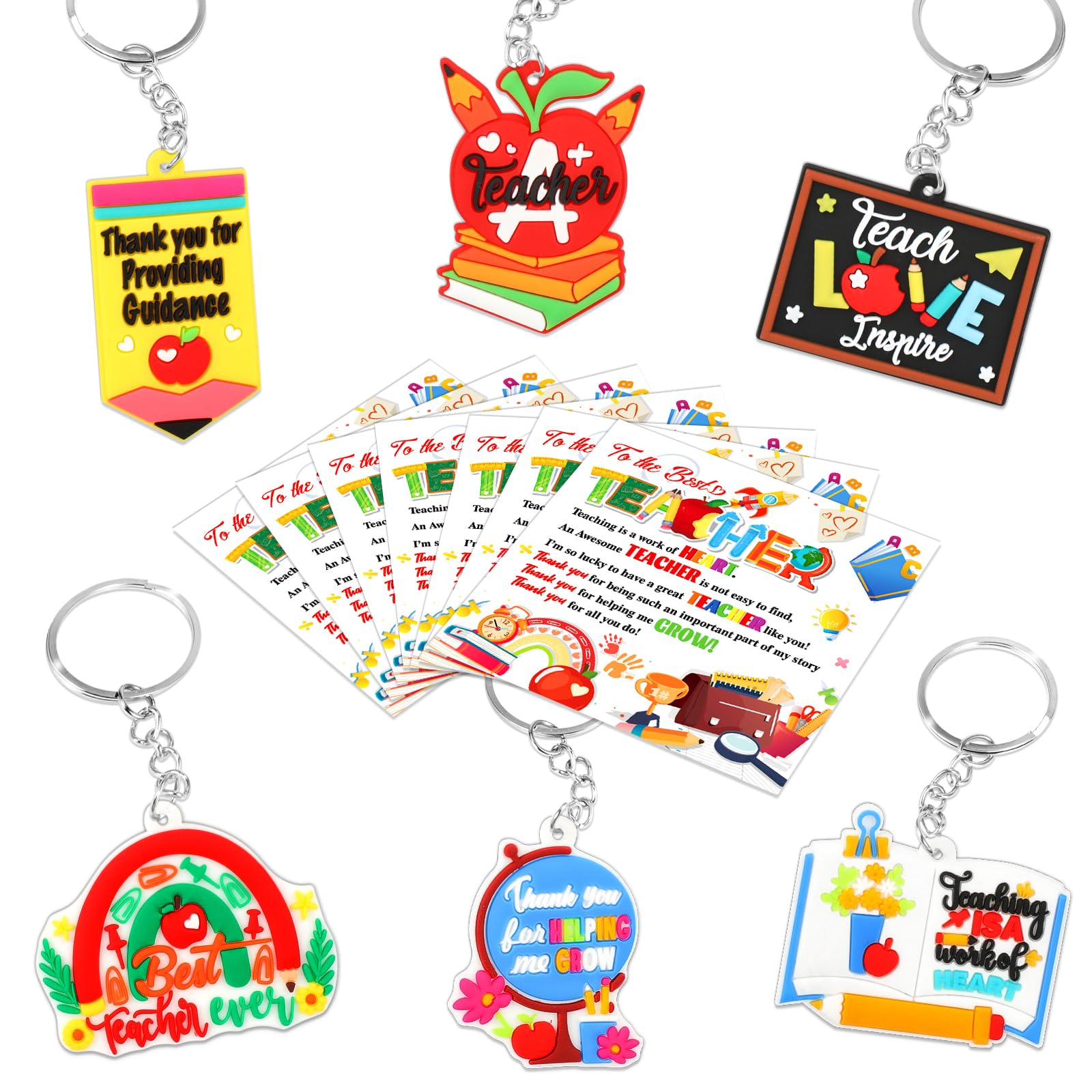 DPKOW Thank You Teacher Gifts, 6 Thank You Teacher Keyrings + 6 Teacher Thank You Cards - Image 3