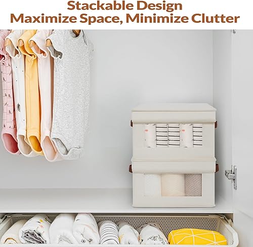 Miniatura 6 de LoforHoney Home Contenedores de almacenamiento de tela con tapas, cestas de almacenamiento plegables con ventana transparente, cestas de ropa con