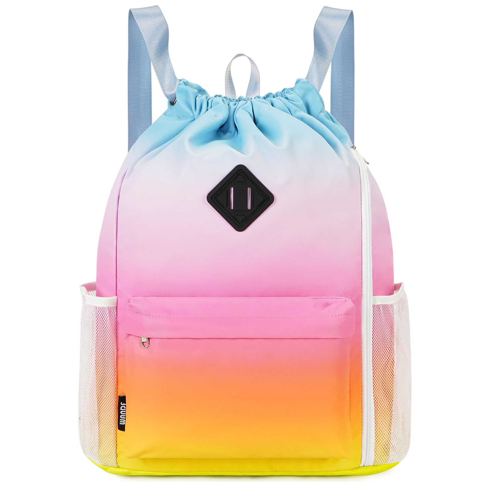 WANDF Drawstring Backpack Sports Gym Bag with Shoes Compartment, Water-Resistant String Backpack Cinch Bag for Women Men (Rainbow)