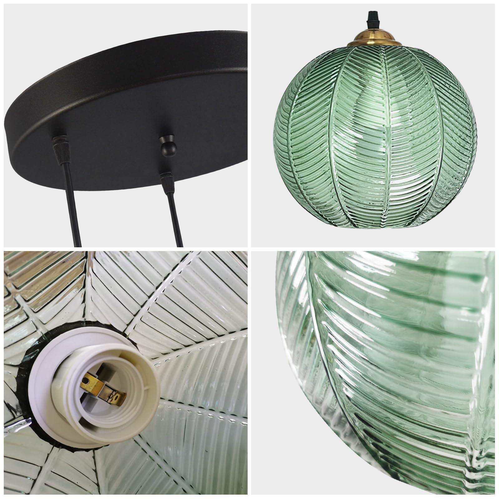 Lampada a Sospensione, Moderna lampadario Lampada a soffitto Industriale a Sospensione con Paralume in Vetro Verde per la Colazione Bar Angolo Cucina Isola Sala da Pranzo Soggiorno (3Light)