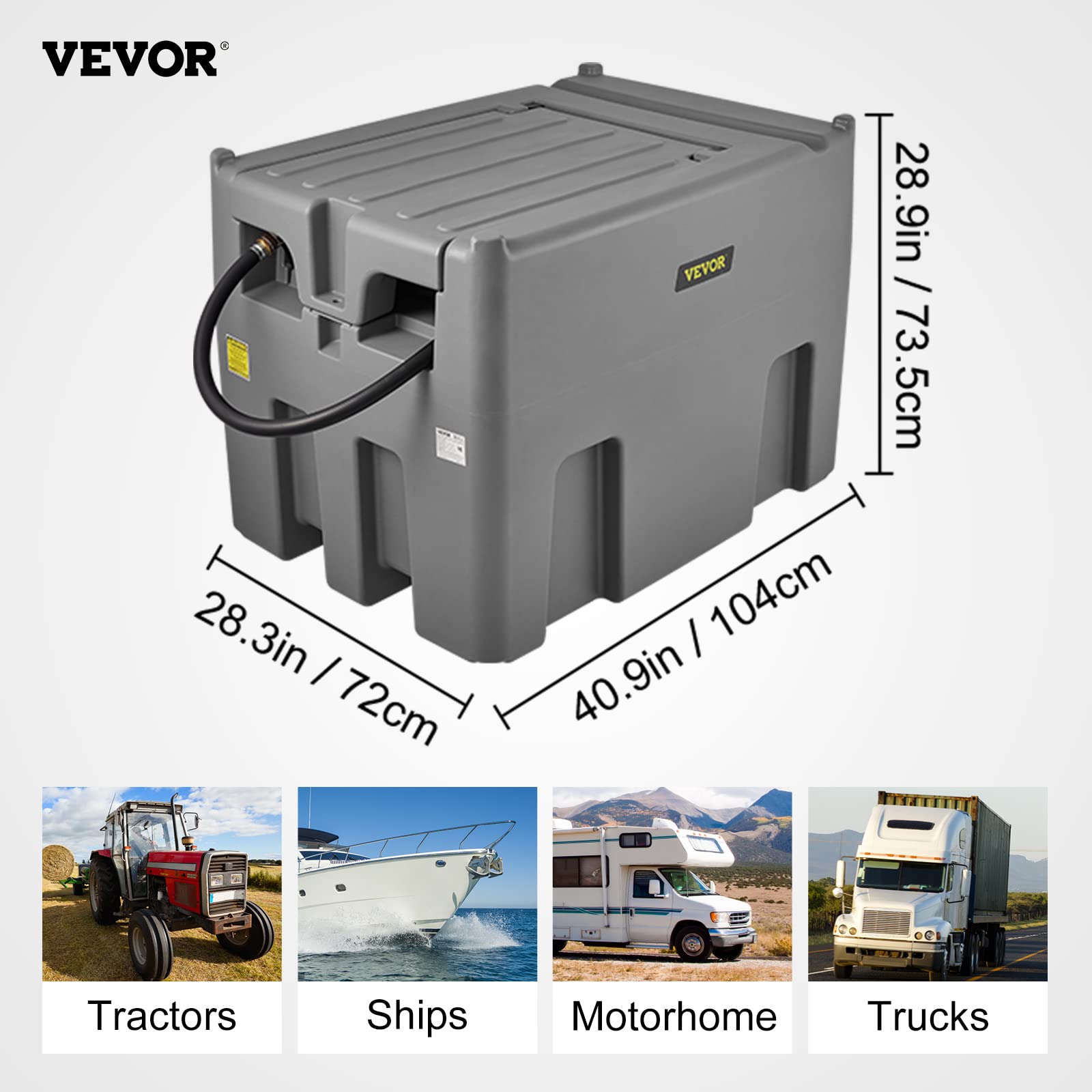 VEVOR Tanque de Diésel Portátil de Polietileno Tanque de Combustible Diésel de 116 Galones con Bomba de Transferencia de 12 V Almacenamiento de Diesel Gris Flujo Máximo de 10,6 GPM para Camión Tractor
