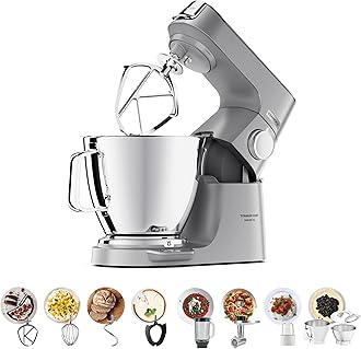 KENWOOD Stand Mixer Metal Body Kitchen Machine TITANIUM CHEF BAKER XL with Built-in Weighing Scale, DuoBowl, 4 Tools, Glass Blender, Meat Grinder, Multi Mill KVL85.344SI Silver