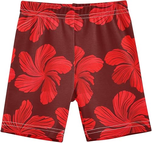 Red Flowers Girls Bike Shorts Toddler Soft Cotton Cartwheel Under Dress Dance Shorts