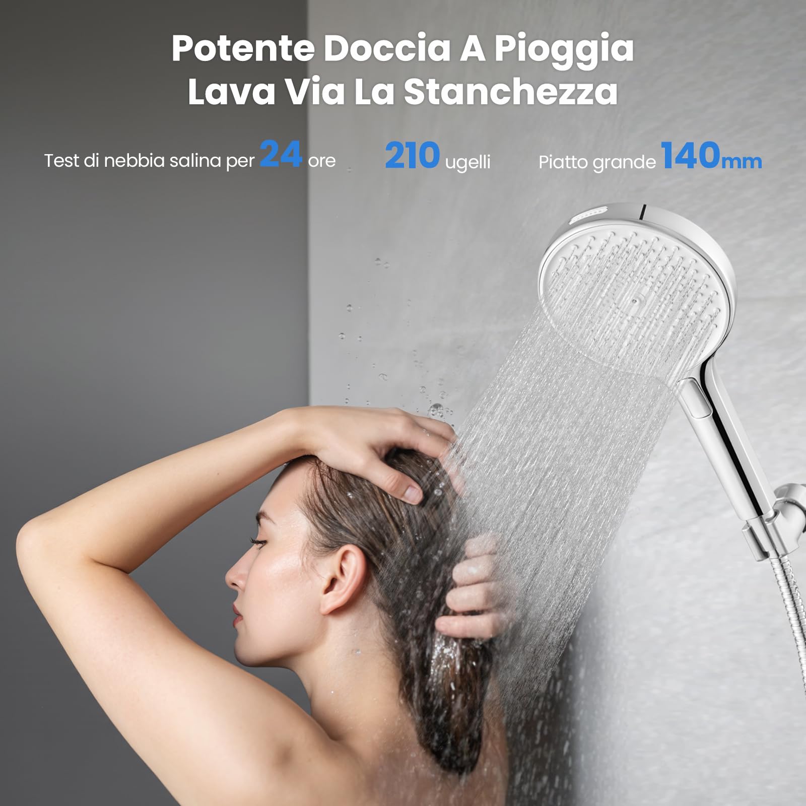 Auralum Soffione Doccia Anticalcare 140 mm - Alta Pressione 4 Modalità Regolabili Risparmio Idrico - Ugelli Silicone Autopulenti Cromato Bianco