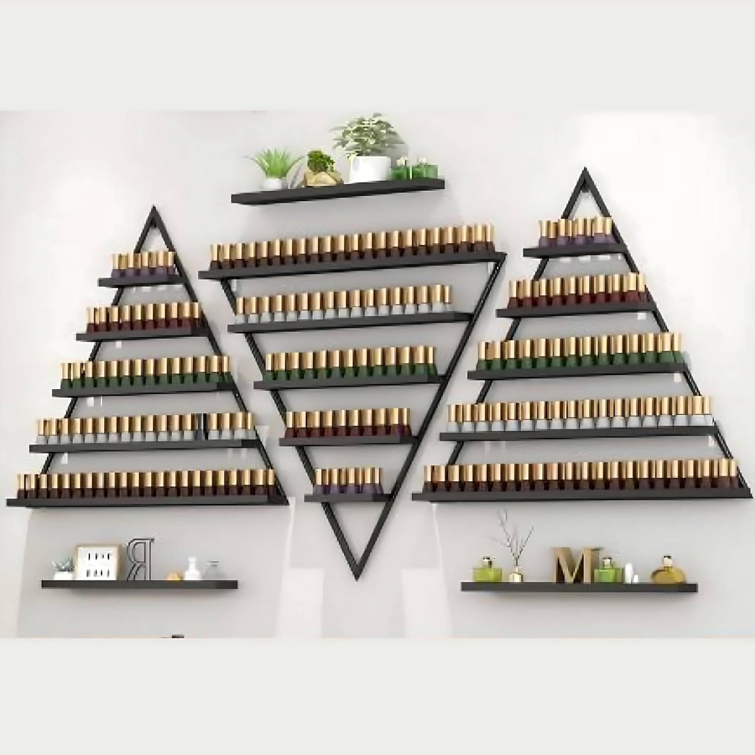 Wall-Mounted Nail Polish Rack, Set of 6 Triangular Black Nail Polish Shelf Lipstick Perfume Cosmetic Display Shelf for Home Spa Nail Salon Shop