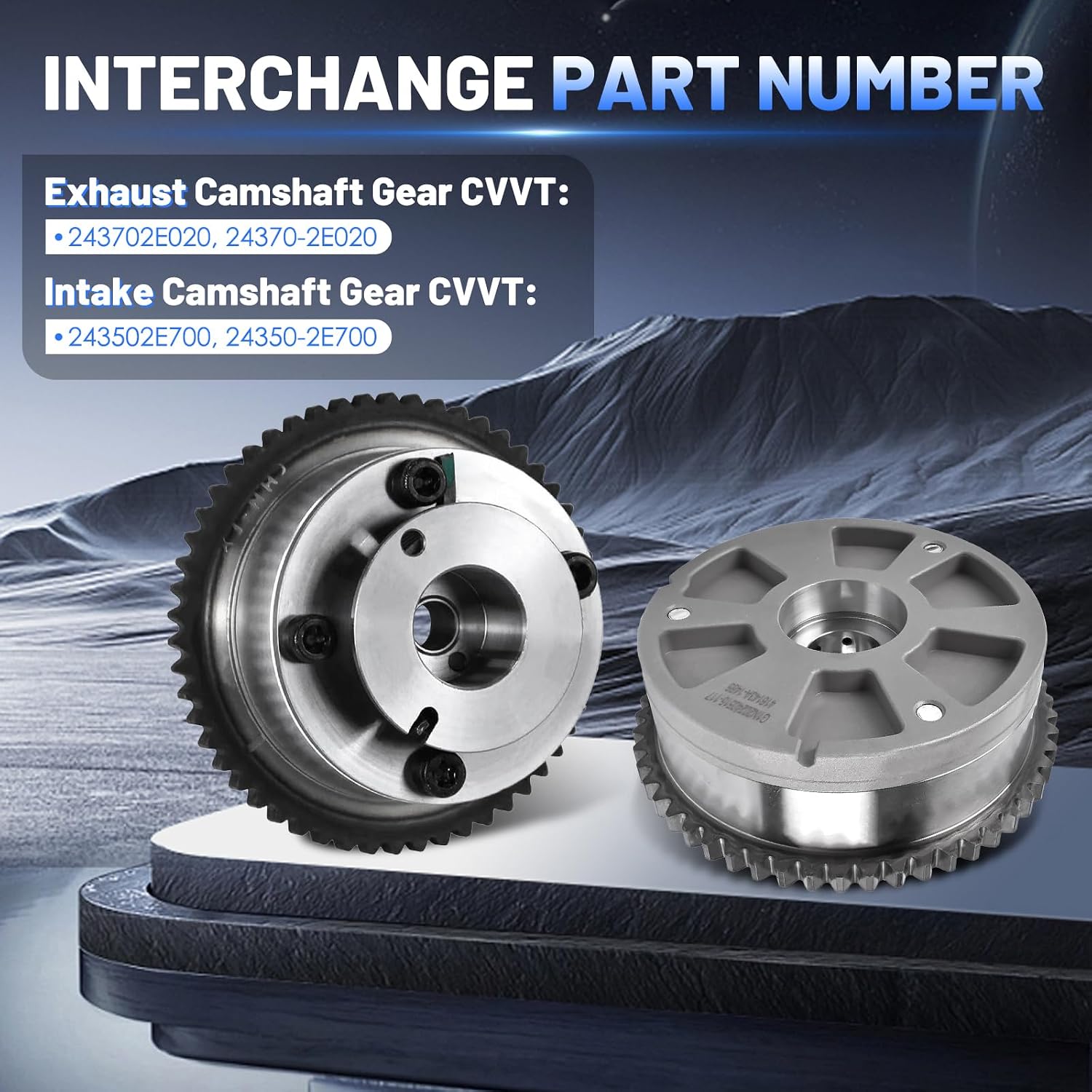 2PCS Intake ＆ Exhaust CVVT Timing Camshaft Sprocket 243502E700 243702E020 for Hyundai Elantra Kona Veloster, for Kia Forte Seltos Soul Forte 5 2.0L 2017-2022 Engine Timing Sprocket Gear