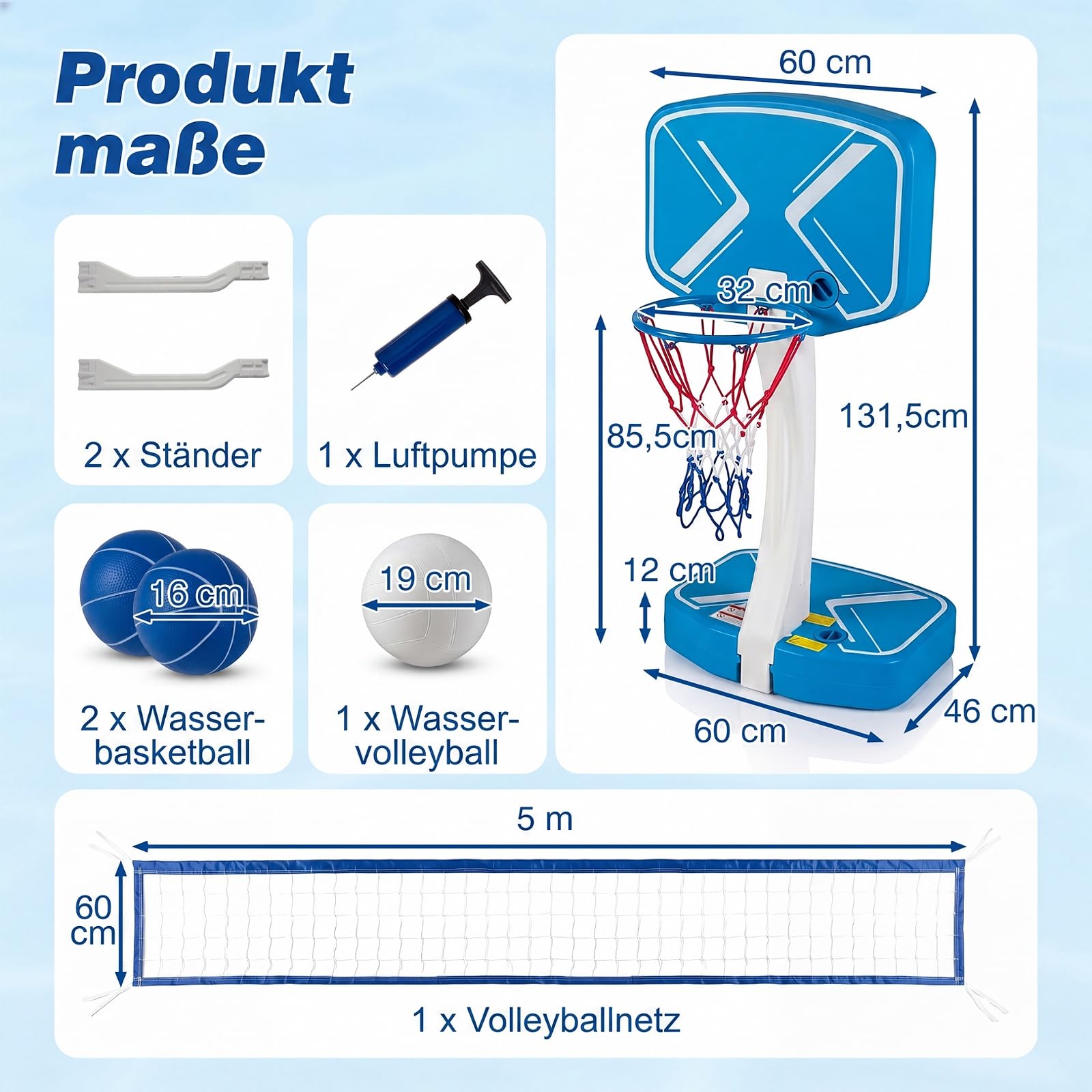 COSTWAY 2 in 1 Pool Basketballkorb & Volleyballnetz Set