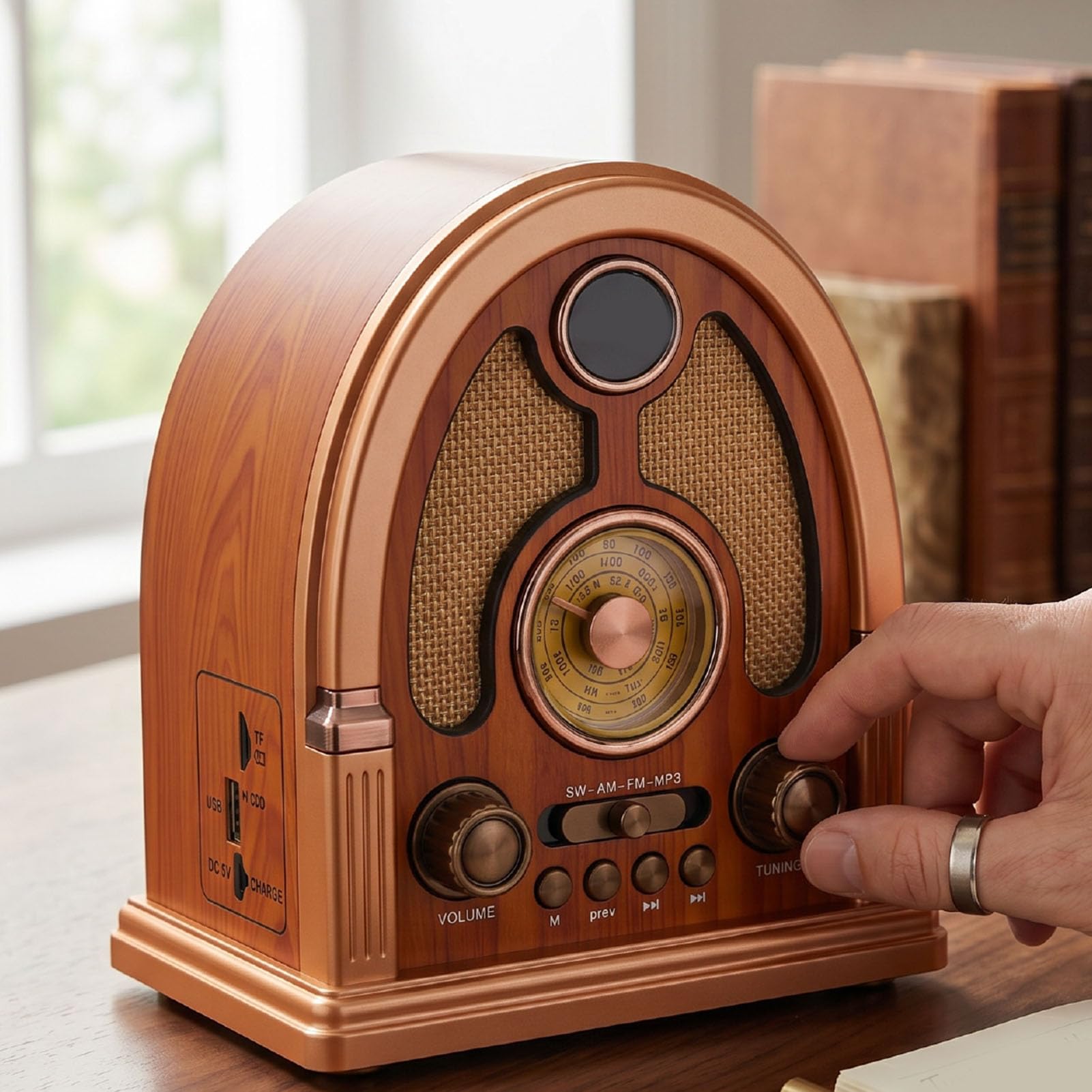 Bewinner Radio Vintage Am FM SW, Altavoz Bluetooth TWS con Reproducción de Tarjeta USB (Yellow)