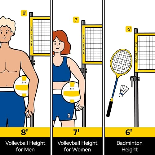 Vista 2 de A11N - Juego combinado de voleibol y bádminton al aire libre, incluye red antideslizante de altura ajustable, voleibol, bomba de aire, 4 raquetas