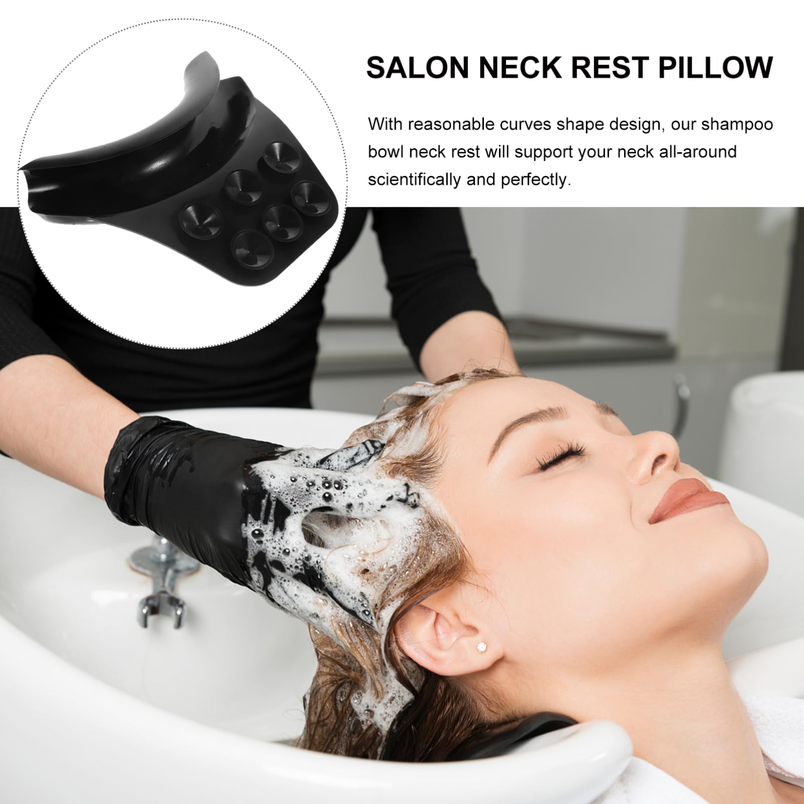 3 Stück Kopf wasch Kissen nackenstützkissen Nackenkissen Nackenstütze aus Silikon Nackenstütze mit Saugnapf Nackenstütze für Haarwaschbecken Kieselgel Black