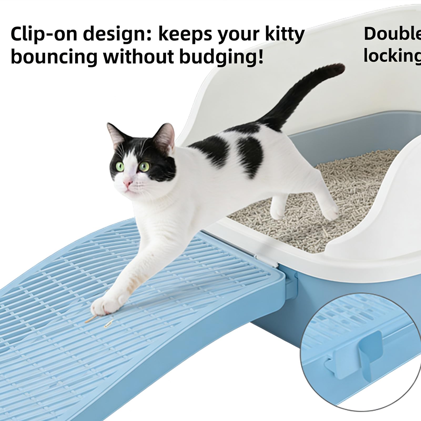 Luocute Rampa para Caja de para Gatos, Base Antideslizante con Diseño de Doble Capa de Ajustable, Recogedor de a Prueba de Orina a Prueba de Agua, para Gatos Pequeños y Mayores