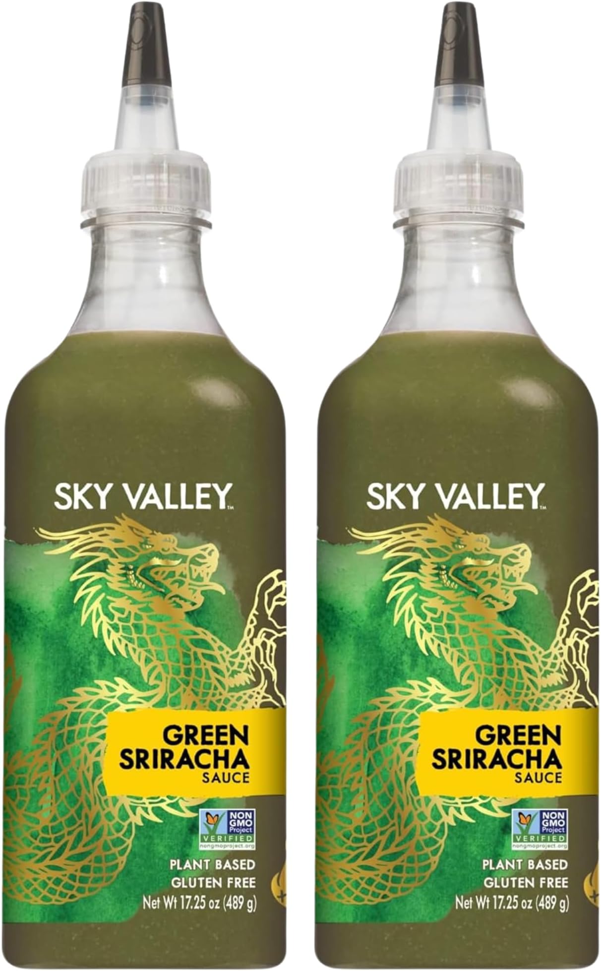 Green Sriracha Sauce - Spicy Green Sriracha Hot Sauce, Lime, Jalapeno Pepper, Cilantro, Plant Based, Vegan - 17.25 Oz Each, (Pack of 2)