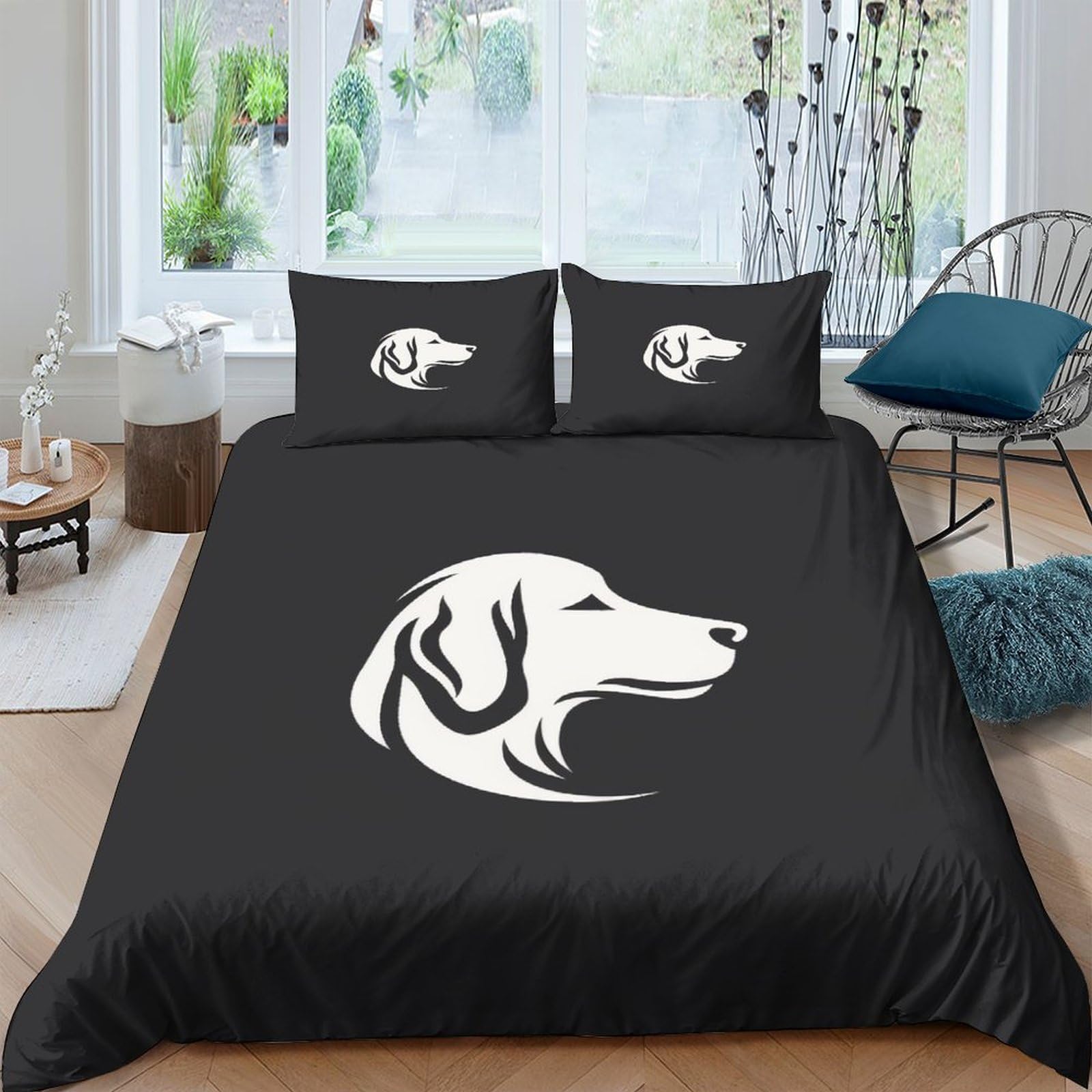 Parure de lit King Size noire pour chambre moderne, housse de couette douce et zippée confort