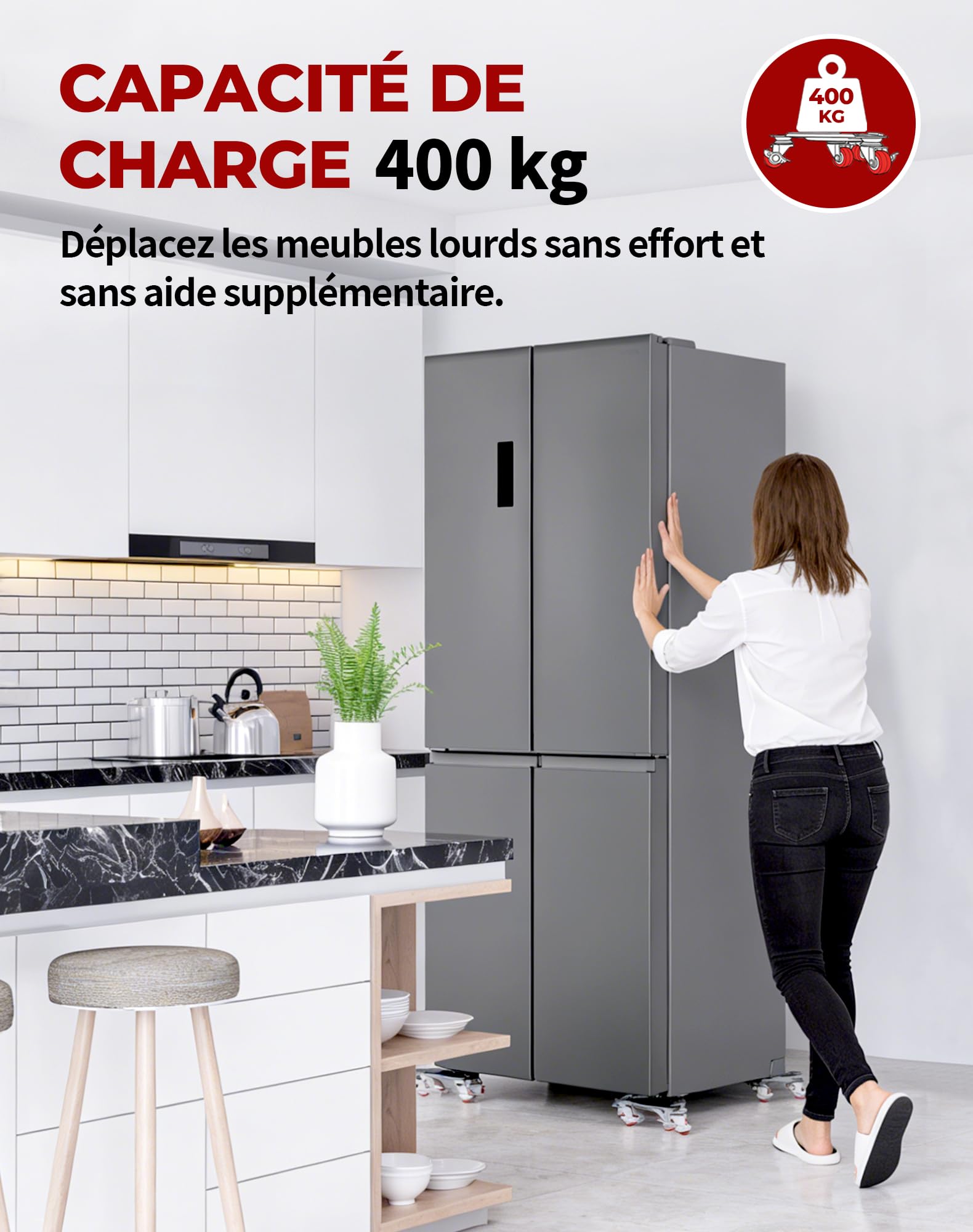Déplace Meuble et Lève-Meuble Professionnel, Roues Pivotantes 360° avec Frein, Capacité de Charge 400 kg, pour Tous Sols & Meubles Lourds Outil Professionnel sans Effort