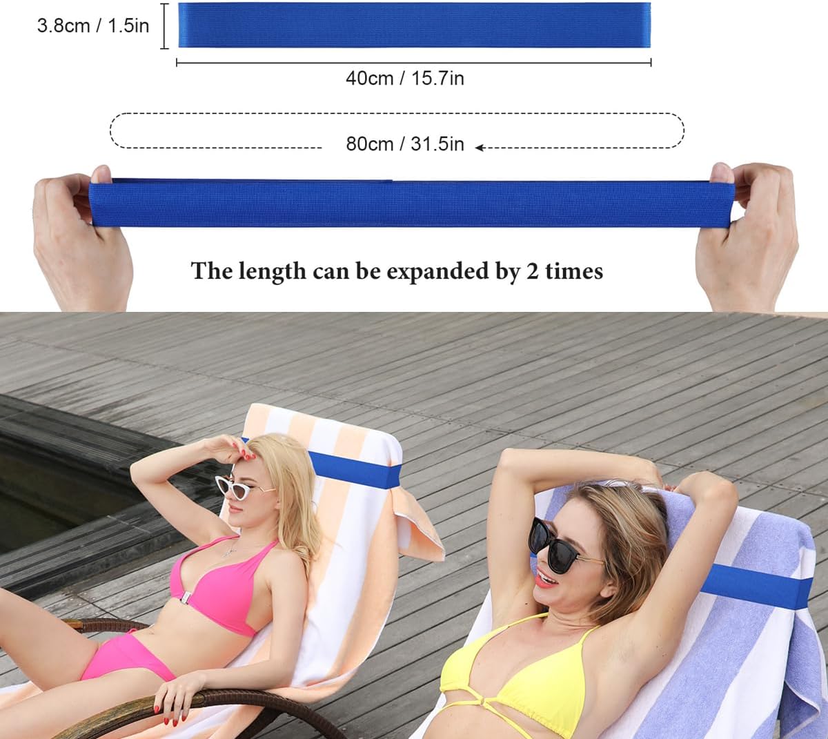 Beach Towel Bands (6 Pack),Stretch Beach Towel Clips for Beach Cruise Pool Chairs, Lounge Towel Holder Elastic, Cruise Ship Essentials(Blue/Turquoises)