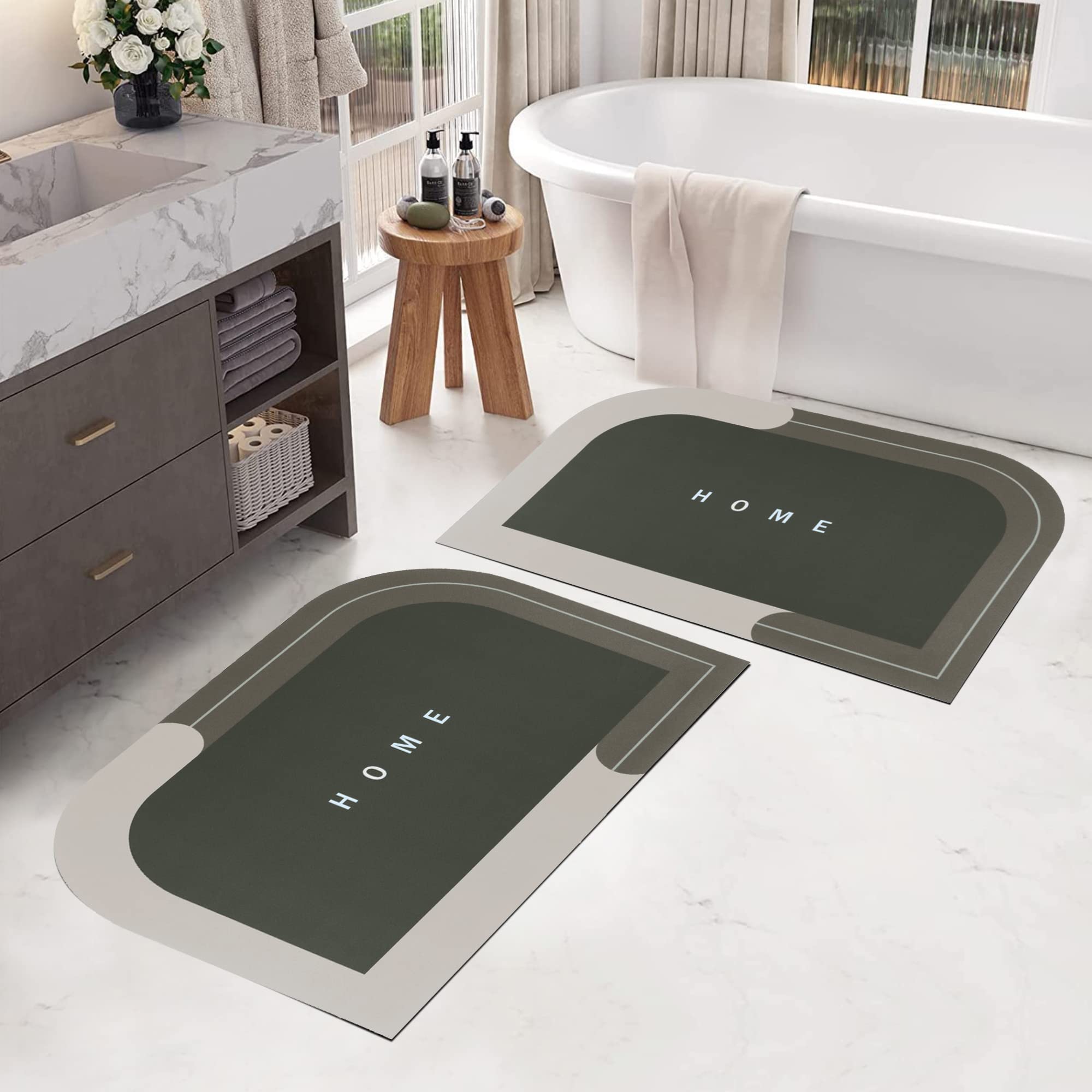 Story@Home 2 Pc Oval Rubber Bath Mat 4 Mm, Anti-Skid Water Soaking Bathroom Rug Door, Floor Mat, Soft Quick Dry Water Absorbent Mat For Home Office 40 X 60 Cm (Grey)