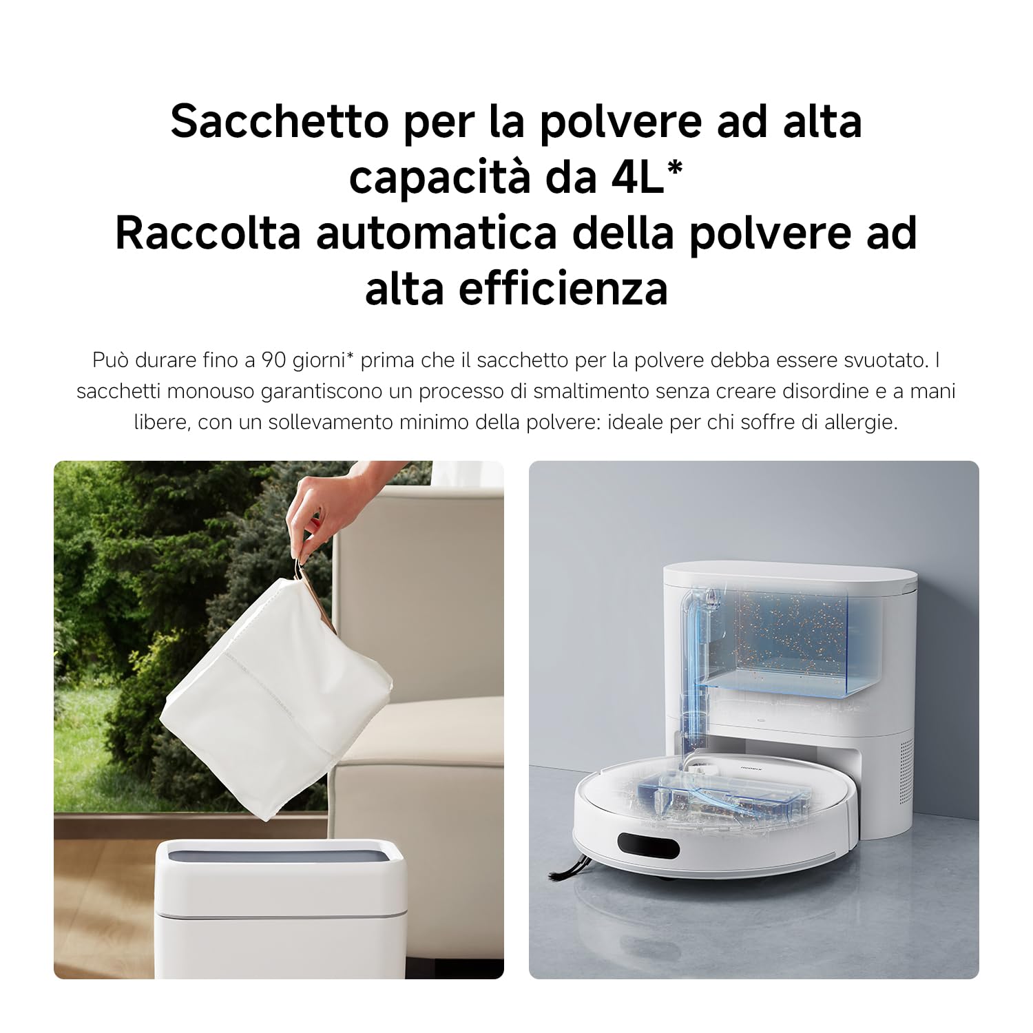 XIAOMI 2025 H40 Robot Aspirapolvere Lavapavimenti con Mappatura LDS | Stazione di Svuotamento Automatico, Aspirazione 10000Pa, Autonomia 180 Min, Controllo App/Voce, per Pelo di Animali