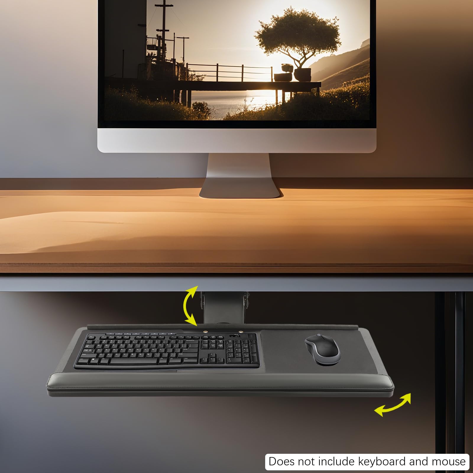 Supporto per tastiera e mouse per scrivania, supporto per tastiera, girevole a 360°, regolabile in altezza, 25,59 x 10,04 pollici, con tappetino per mouse nero