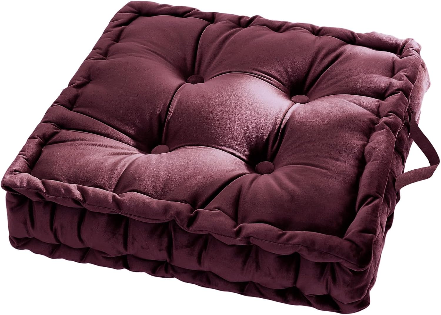 vctops Christmas Square Solid Color Velvet Seat Cushion with Handle Tufted Thicken Chair Pad Tatami Floor Pillow Cushion 16.5"x16.5"x4" Red