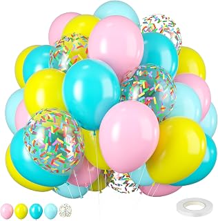Donut Balloons, Pink Yellow Teal Balloons Pastel Pink Teal Sprinkles Confetti Balloons for Donut Theme Party Cutouts Birthday Party Balloons Arch Photo Props Favor Ideas Supplies