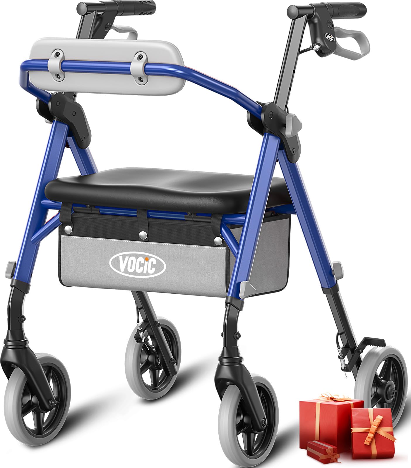 VOCIC Z11 Rollator faltbar und leicht mit Sitz,Max 172kg,Schmal für wohnung | Rollatoren leicht klappbar für Senioren, Sitz & Griff – Ergonomisch & Höhenverstellbar,Walker Meeresblau, 5 Jahre Support