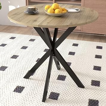 Round Dining Table, 31.5" Small Kitchen Table for 2-4 People, Rustic Brown Circle Dining Room Table with Metal Legs, Space-Saving Modern Tables for Apartment, Dining Room, or Home Office