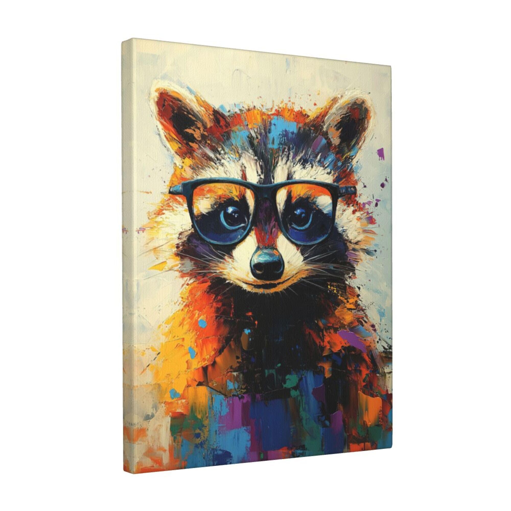 Graffiti Raccoon Canvas Wall Art Colorful Banksy Raccoons Pictures Pop Art Painting Funny Racoon Prints Modern Animal Artwork for Bathroom Living Room Bedroom Office Framed Wall Decor 12"x16"