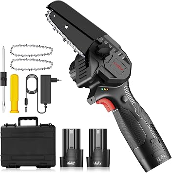 Mini Motosierra Bateria, Motosierras Electricas Bateria de 4 Pulgadas Mini  Motosierra Inalámbrica de una Mano con 2 Cadenas, 2 Baterías y Cargador  para Cultivar Ramas de Bonsái, Troncos : Amazon.es: Jardín