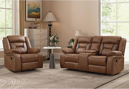 EBELLO Juego de sofá reclinable manual, juego de muebles de sala reclinables de piel sintética, incluye silla reclinable individual y sofá