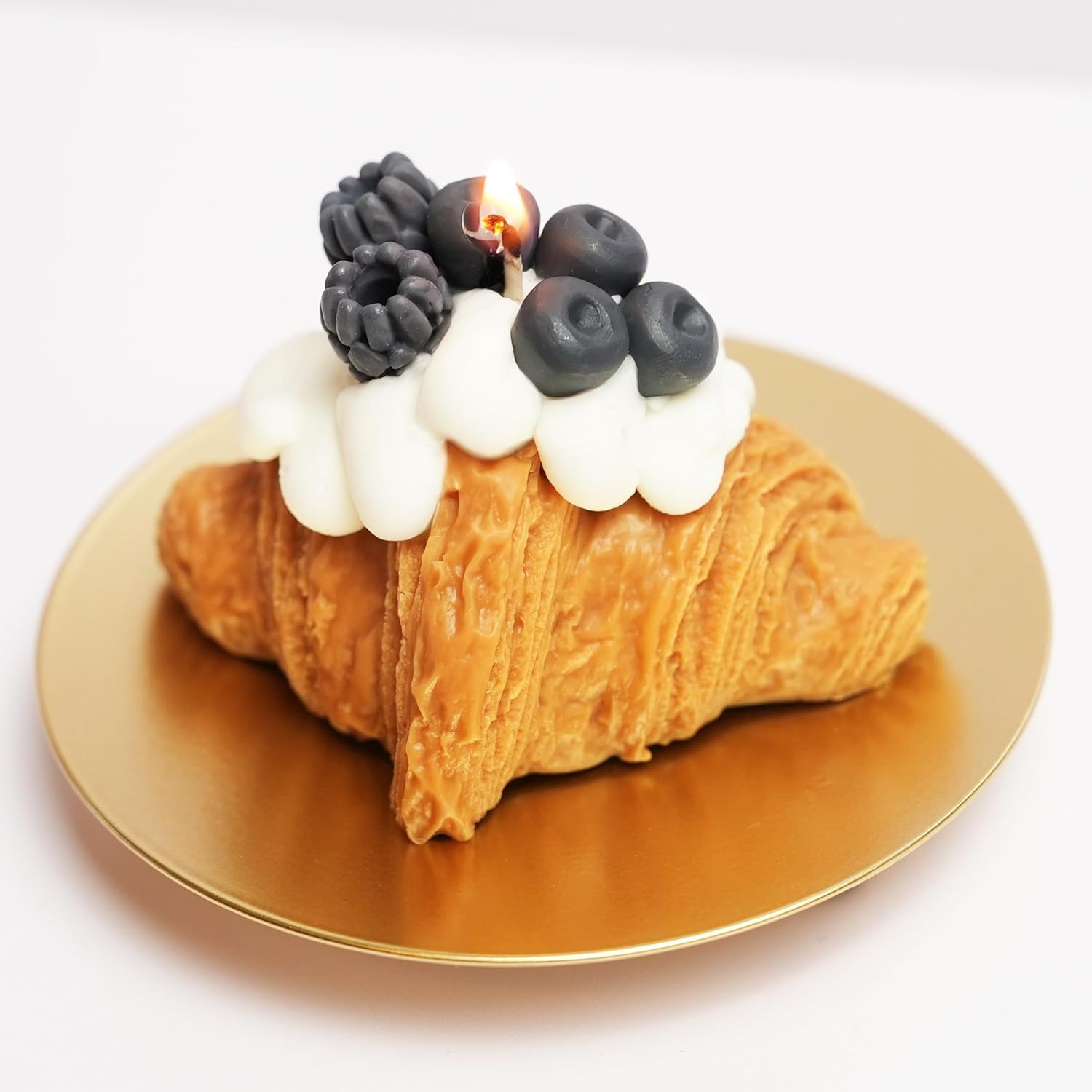Handmade Berry Croissant Candle, Iron Holder Included, Chocolate Scented