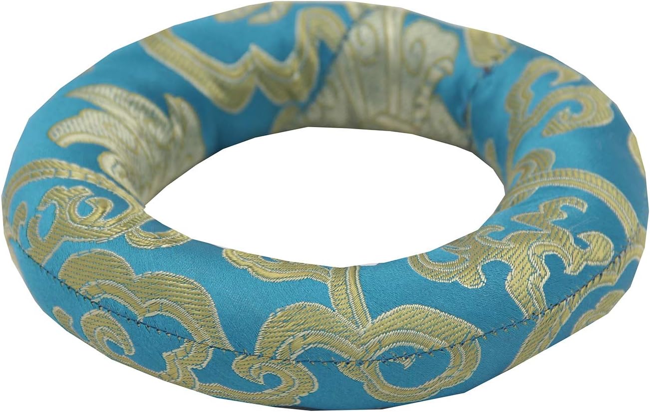 Silk Brocade Ring Cushion Pillow for Tibetan Singing Bowl Hand Made Nepal (Blue)