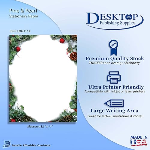 Miniatura 2 de Papel de papelería de Navidad de pino y perla, 50 hojas de membrete para eventos de invierno y vacaciones