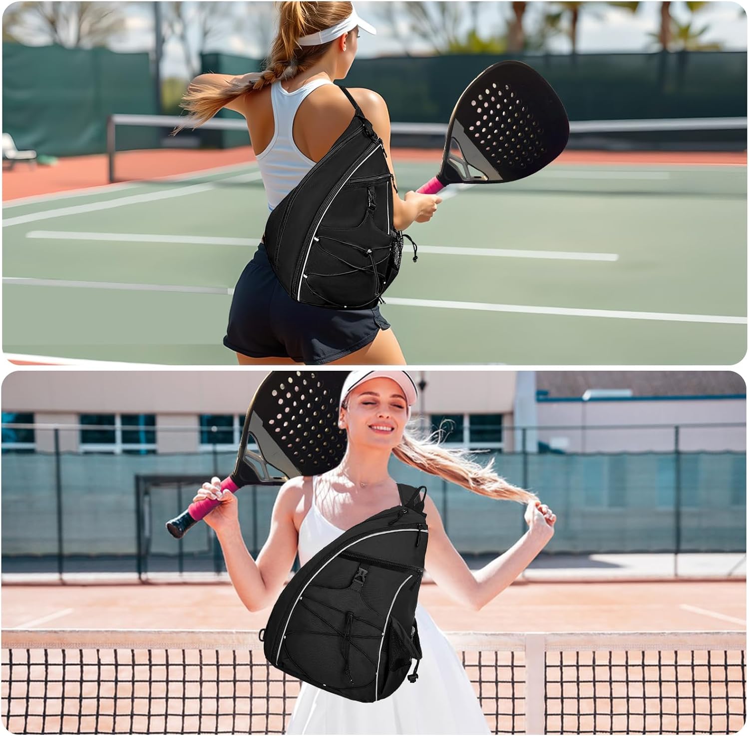 WOLT Pickleball Bag,Crossbody Sling Bags for Women Men,Pickleball Backpack with Fence Hook for Tennis, Racketball