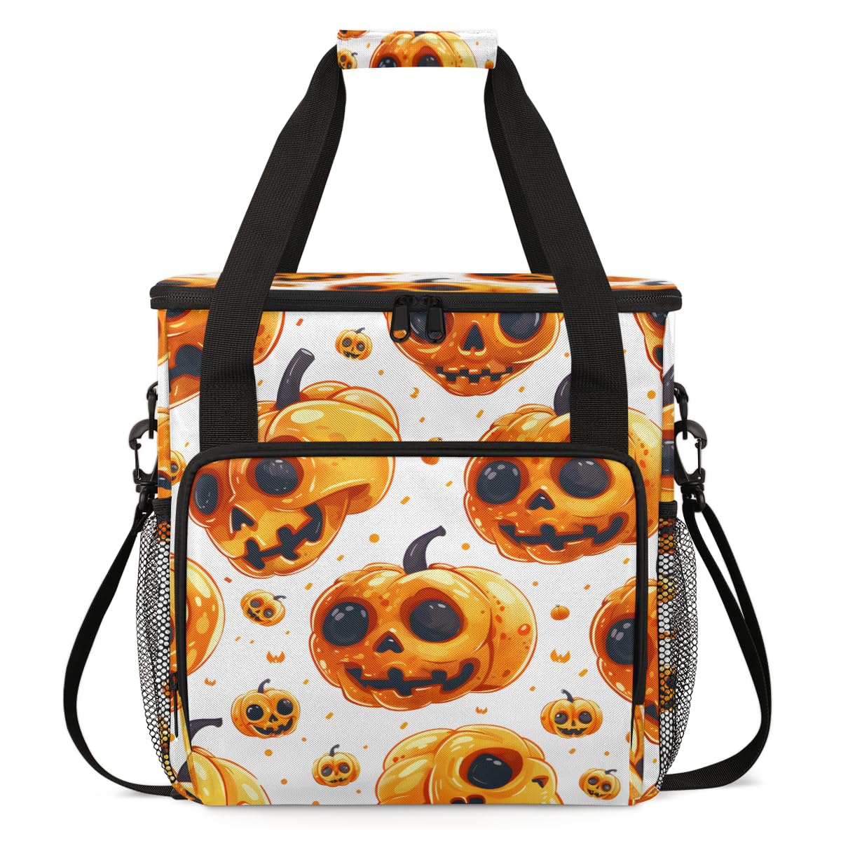Cartoon Pumpkin Coffee Maker Carrying Bag, Watercolor Pumpkin Travel Storage Bag Compatible with K-Mini or K-Mini Plus, Single Serve Coffee Brewer Carrying Case with Multiple Pockets & Shoulder Strap