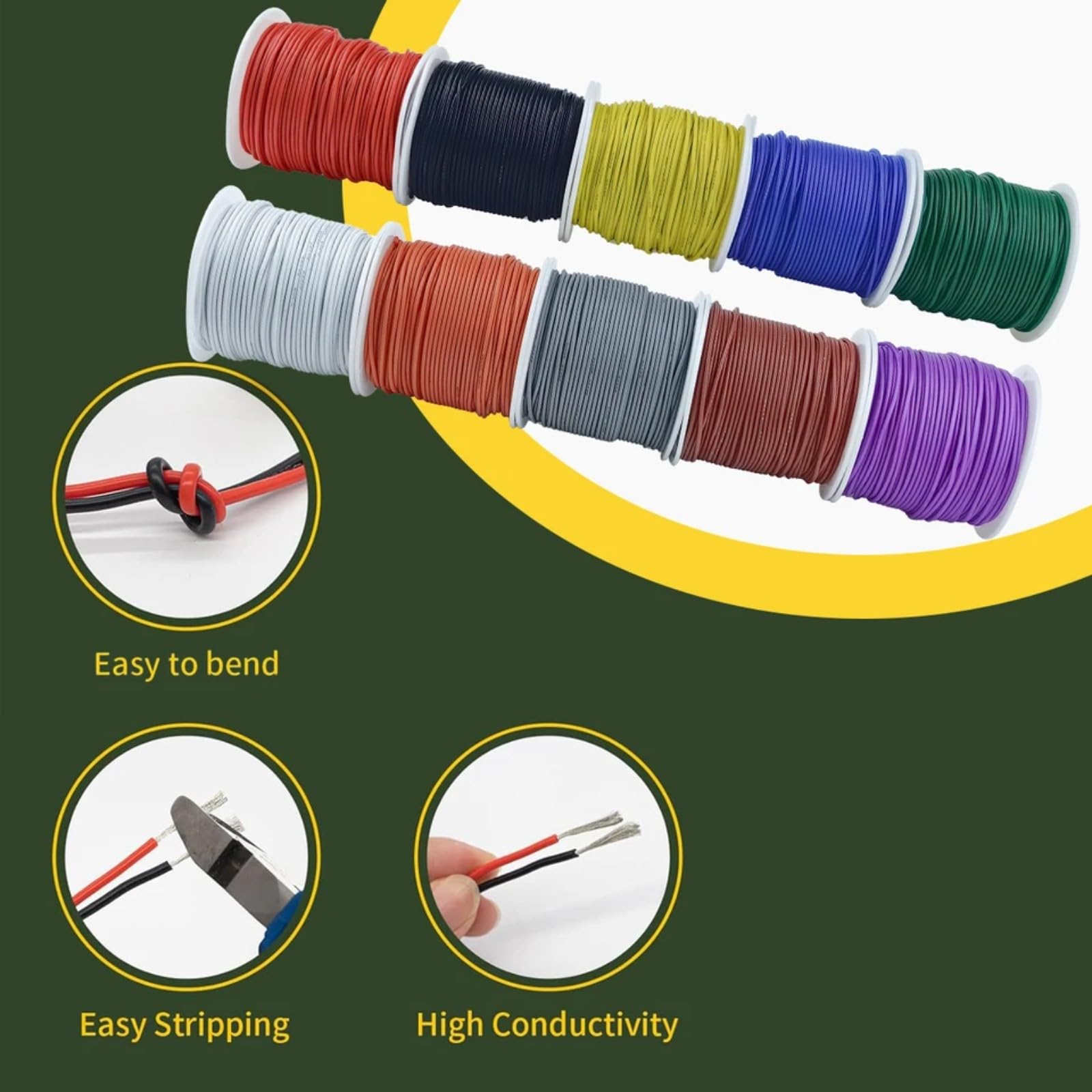 10 kolorów Twisted Wire 12-13-26-28-30 AWG Złącze kablowe (Zielony; 13 AWG-7 metrów)