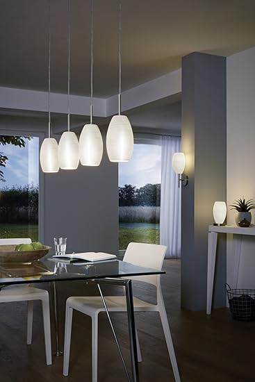 Eglo EGLO hanglamp BATISTA 3, 4-lamps hanglamp, hanglamp van staal, kleur: nikkel-mat, glas: geveegd, wit, fitting: E27 photo 2