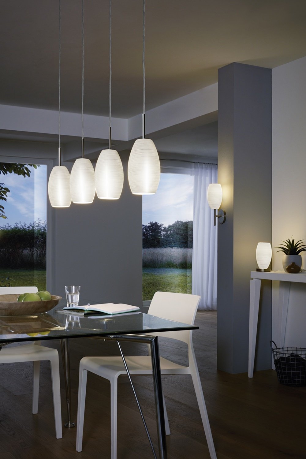 Eglo lampada a sospensione Batista 3, lampada a sospensione a quattro punti | luce, lampada a sospensione in acciaio, nichel opaco, tecnica di pulitura, bianco, E27