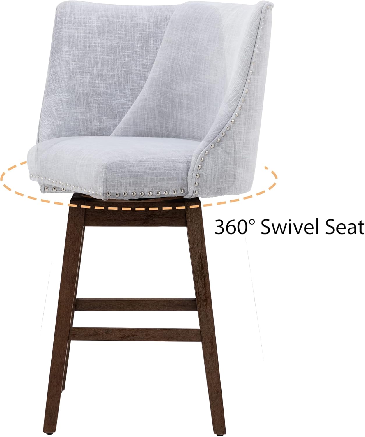Counter Height Bar Stools 27.5" Mid Cenutry Modern Linen Kitchen Stools with Back 360°Swivel Barstools Wood Legs for Home Pub/Kitchen Island/Breakfast Bar/Restaurant/Patio, Grey