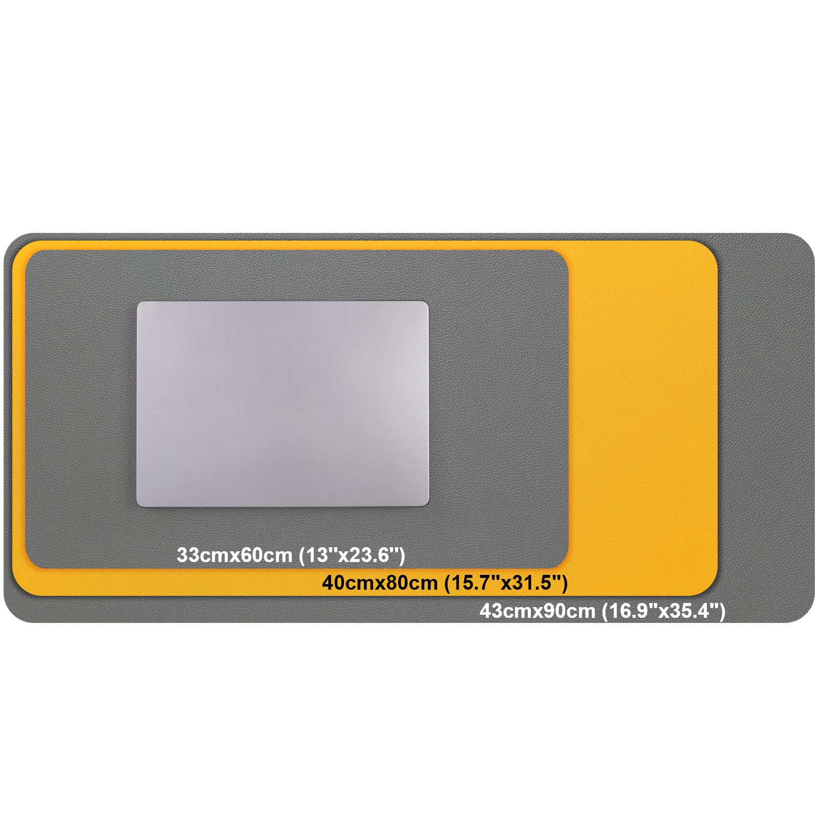 Sous-main Tapis de Bureau Antidérapant Double Face Cuir 43 x 90 cm Gris Jaune