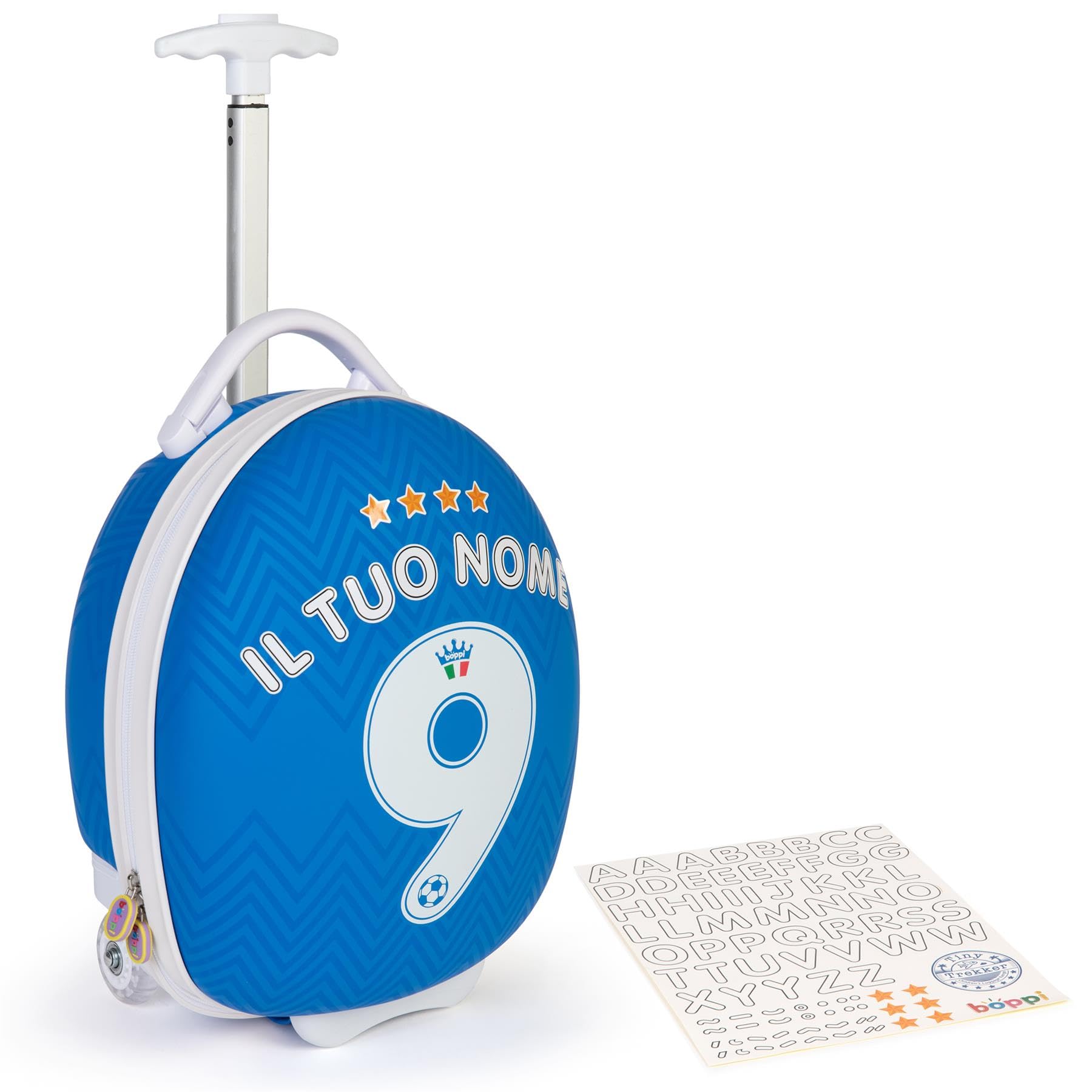 boppi Tiny Trekker Trolley Bagaglio a Mano per Bambini con Scritta Personalizzata - Valigia Bagaglio a Mano da Cabina con Ruote 17L - Calcio Italia Euro 2024