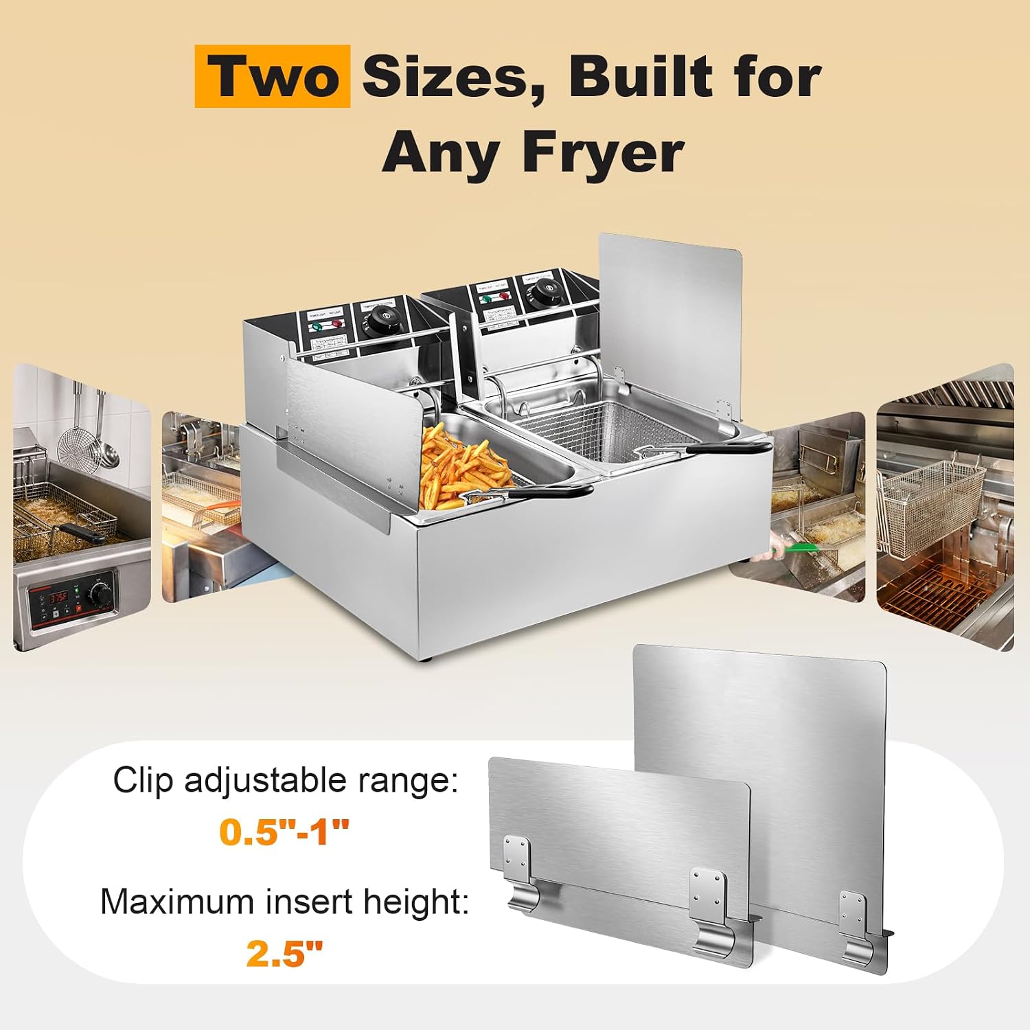 Zipcase 17" W x 9" H Splash Guard for Commercial Fryer - Compact 304 Stainless Steel Side Shield with Clip-On Design for Tight Spaces, 2-Pack