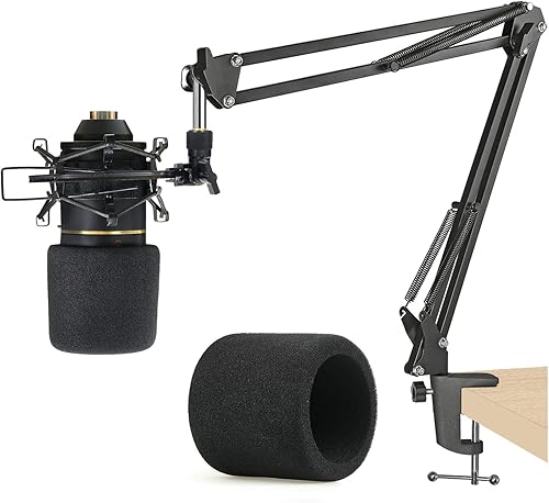 Miniatura 3 de MXL 770 990 Soporte de micrófono con filtro pop  Soporte de brazo de tijera de suspensión de micrófono con parabrisas de espuma para micrófonos MXL