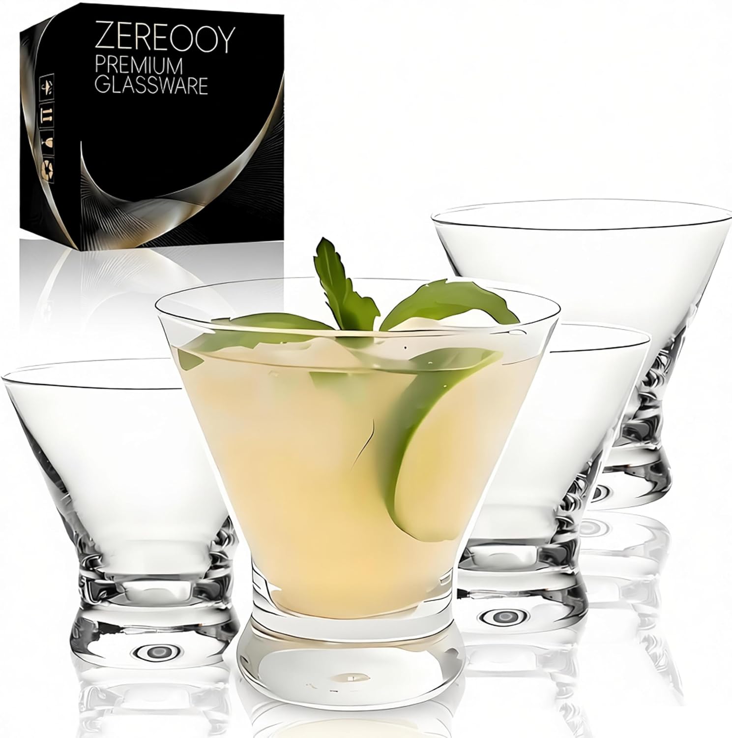Martini Glasses Set of 4-8oz Stemless Martini Glasses-Margarita Glasses Set- Bar, Dessert, Wine Glasses Martini Cocktail Glasses Set Perfect for Cocktail,Bar,Champagne