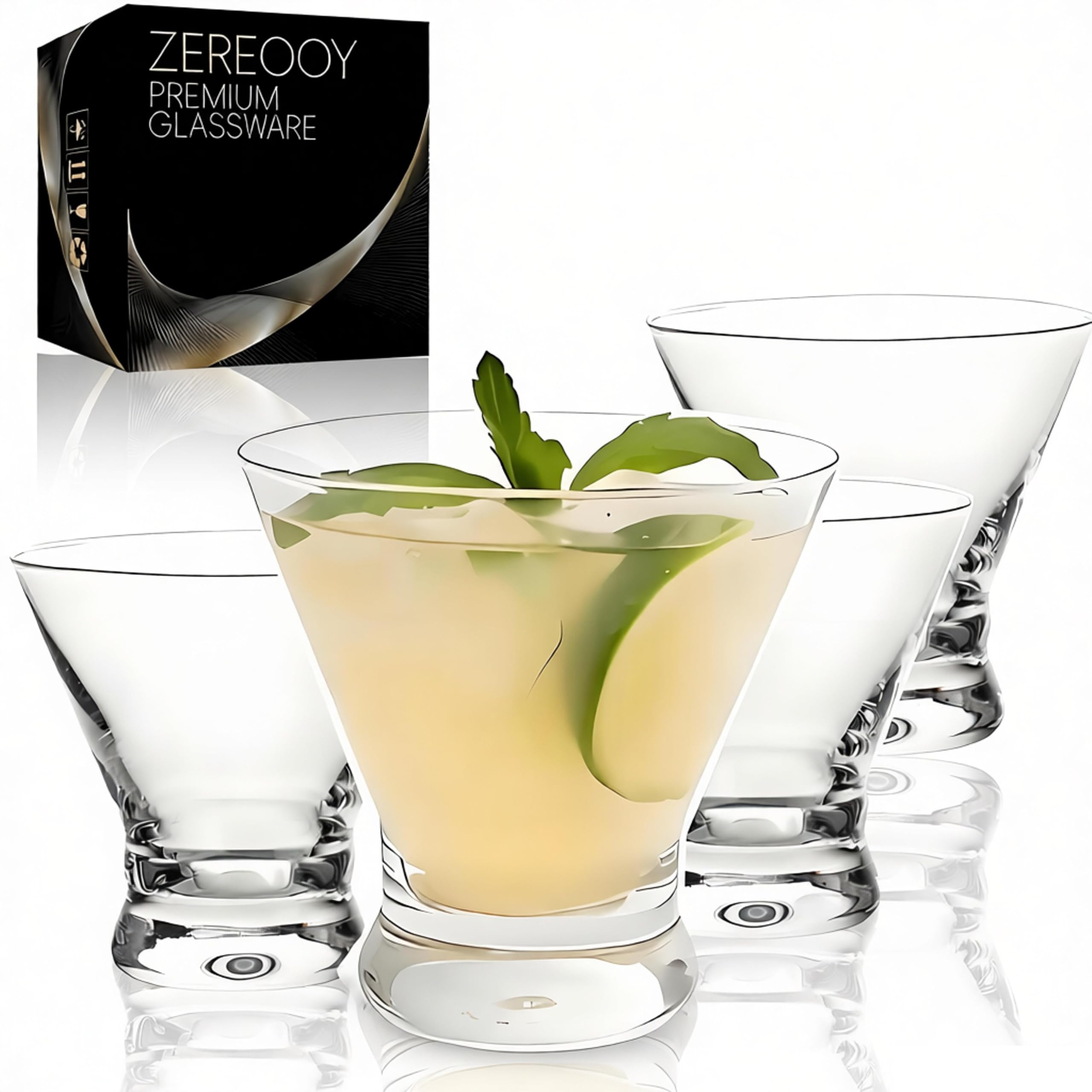 Martini Glasses Set of 4-8oz Stemless Martini Glasses-Margarita Glasses Set- Bar, Dessert, Wine Glasses Martini Cocktail Glasses Set Perfect for Cocktail,Bar,Champagne