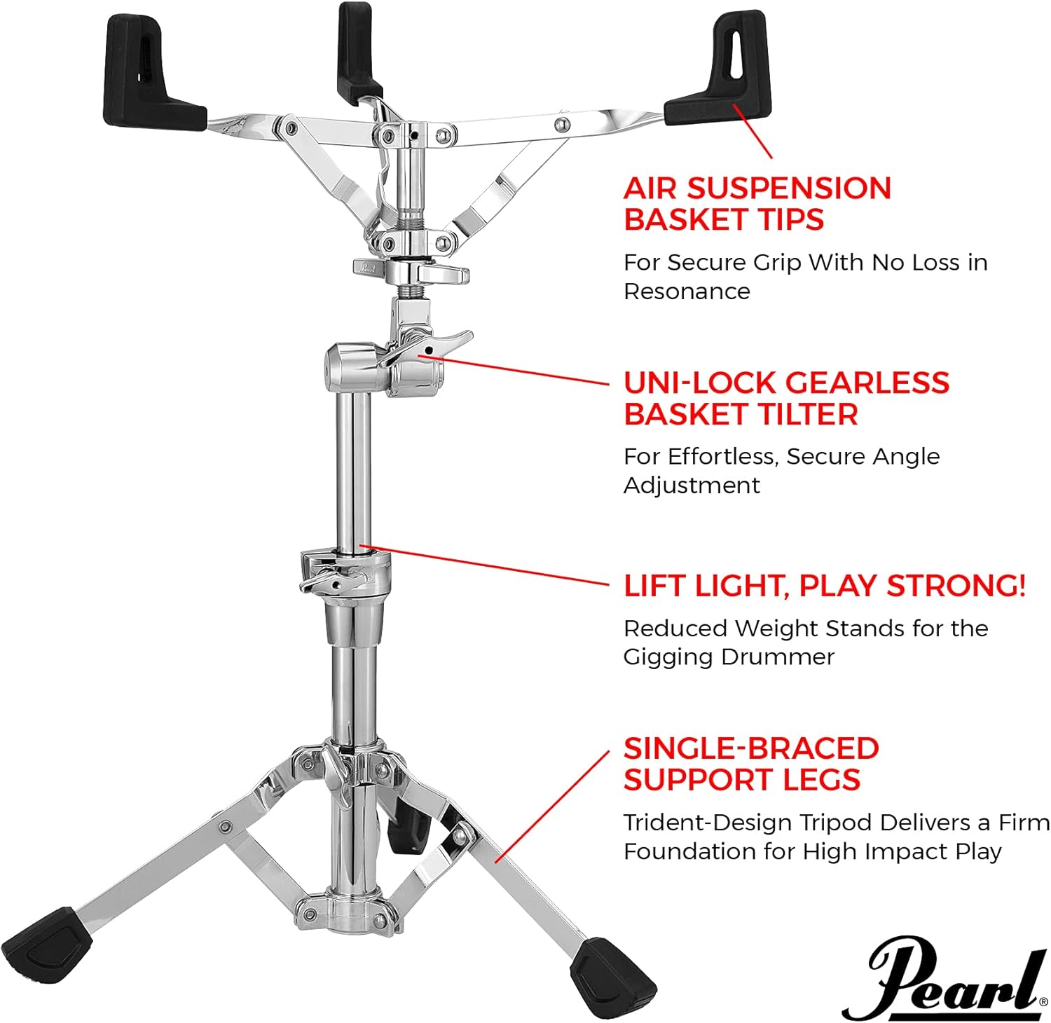Pearl 930 Series HWP930S Single Braced Hardware Pack Includes Snare, Straight Cymbal, Boom Cymbal, and Hi Hat Stands
