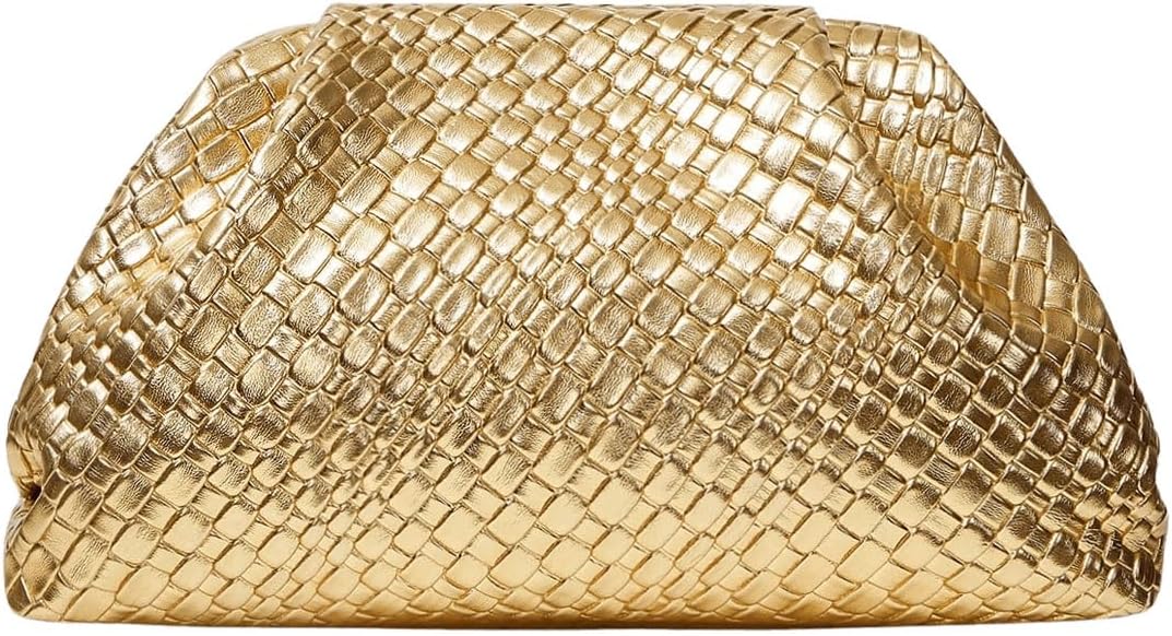 QWINEE Women's Woven Evening Bag Dumpling Clutch Purse No Strap Handbags Elegant Faux PU Leather Clutch Bag | Woven, No Strap, Elegant, Faux PU Leather