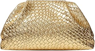 QWINEE Women's Woven Evening Bag Dumpling Clutch Purse No Strap Handbags Elegant Faux PU Leather Clutch Bag | Woven, No Strap, Elegant, Faux PU Leather