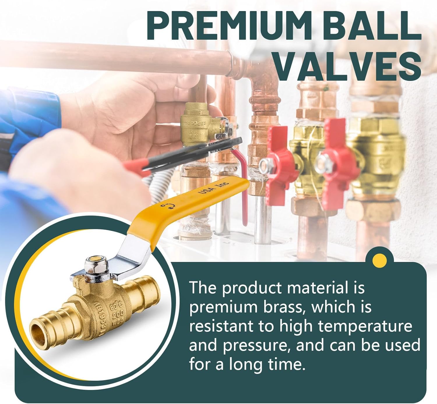 10 Pack Yellow Ball Valves, 3/4" Pex A Shut Off Valve, Brass Full Port Pex Expansion Shut Off Ball Valve for Hot and Cold Water, NSF/ANSI 61 Certified