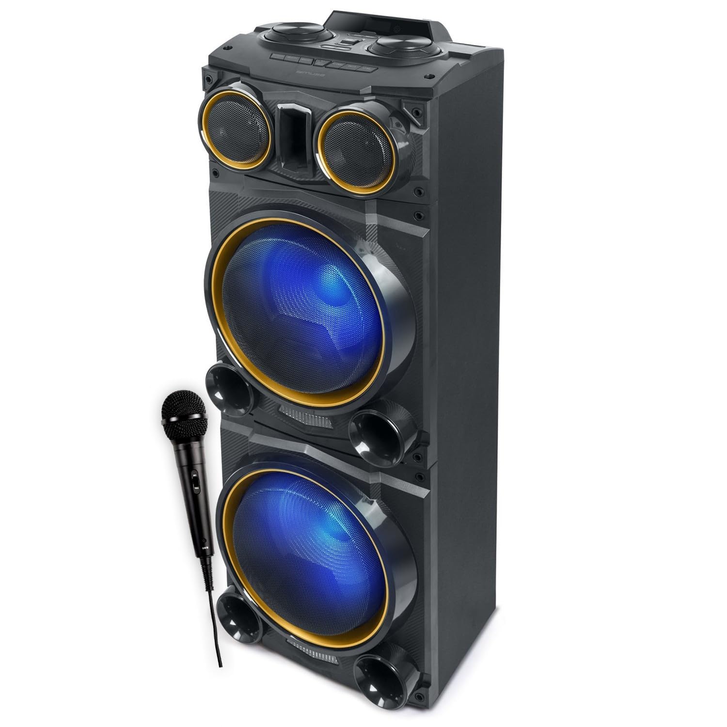 Enceinte Sono Party Box Muse M-1988 DJ - 800W - Effet LED multicolore et clignotante, USB/Bluetooth/Radio FM - 2 Entrées AUX