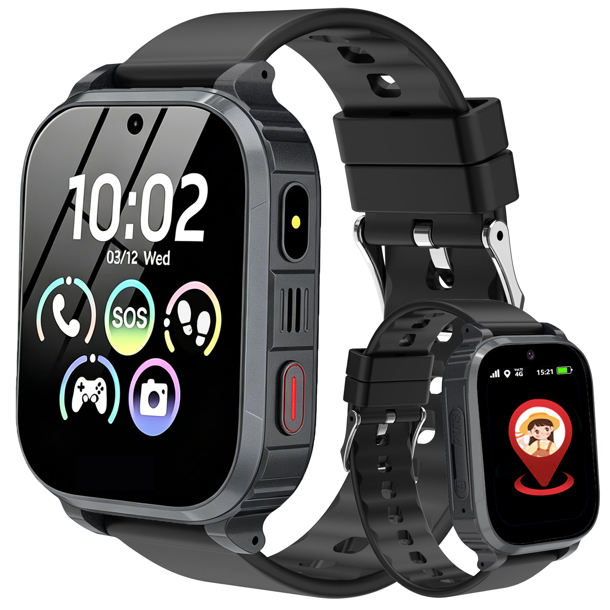 4G Montre Connectée Enfant avec GPS et Téléphone,IP68 Montre GPS Enfant Fille Garçon avec SOS, WiFi, Appels/Vidéo/Chat Vocal,IP68 Étanche Jeux Réveil Mode Classe,Smartwatch Cadeau (Noir 2)